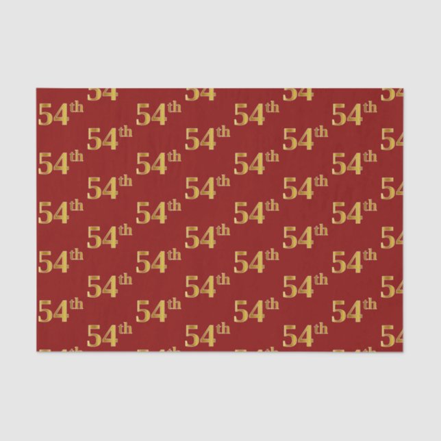 Red, Faux Gold 54th (Fifty-Fourth) Event Tissue Paper (Front)