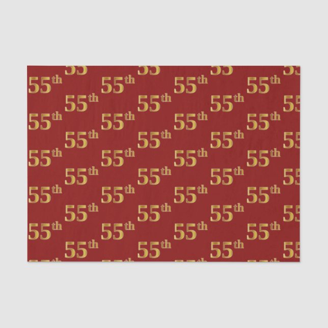 Red, Faux Gold 55th (Fifty-Fifth) Event Tissue Paper (Front)