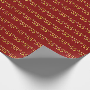 Red, Faux Gold 55th (Fifty-Fifth) Event Wrapping Paper