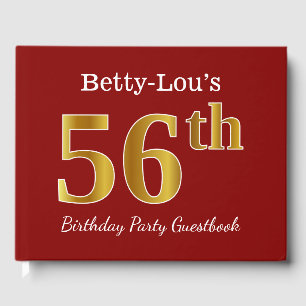 Red, Faux Gold 56th Birthday Party + Custom Name Guest Book