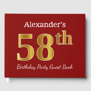 Red, Faux Gold 58th Birthday Party + Custom Name Guest Book