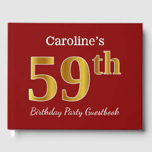 Red, Faux Gold 59th Birthday Party + Custom Name Guest Book