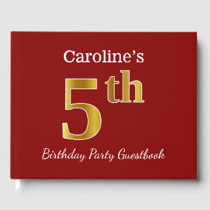 Red, Faux Gold 5th Birthday Party + Custom Name Guest Book