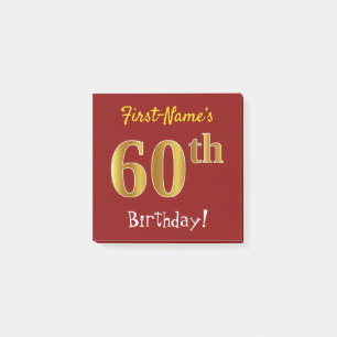 Red, Faux Gold 60th Birthday, With Custom Name Post-it Notes