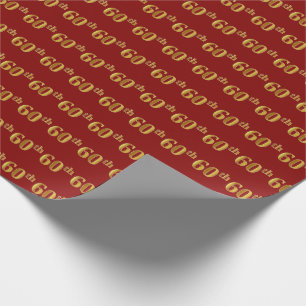 Red, Faux Gold 60th (Sixtieth) Event Wrapping Paper
