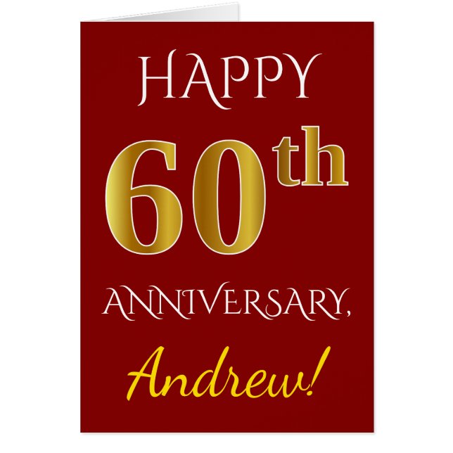 Red, Faux Gold 60th Wedding Anniversary + Name (Front)