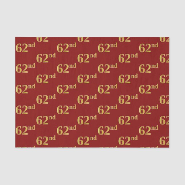 Red, Faux Gold 62nd (Sixty-Second) Event Tissue Paper (Front)