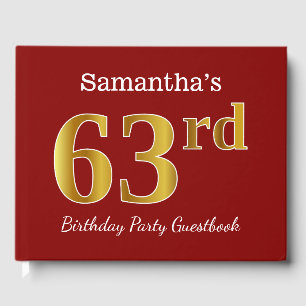 Red, Faux Gold 63rd Birthday Party + Custom Name Guest Book