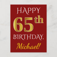 Red, Faux Gold 65th Birthday + Custom Name