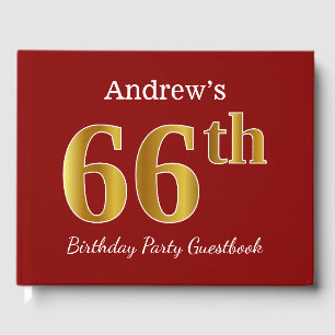 Red, Faux Gold 66th Birthday Party + Custom Name Guest Book