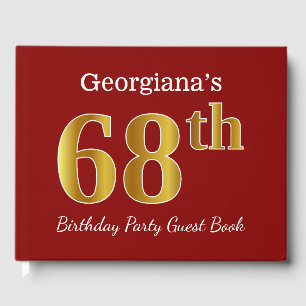 Red, Faux Gold 68th Birthday Party + Custom Name Guest Book