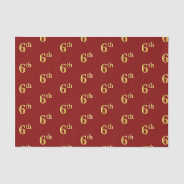Red, Faux Gold 6th (Sixth) Event Tissue Paper (Front)
