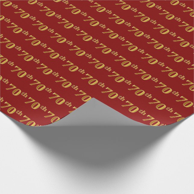 Red, Faux Gold 70th (Seventieth) Event Wrapping Paper (Corner)