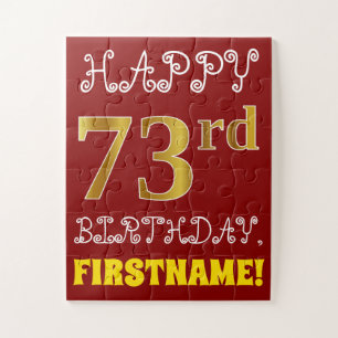 Red, Faux Gold 73rd Birthday + Custom Name Puzzle