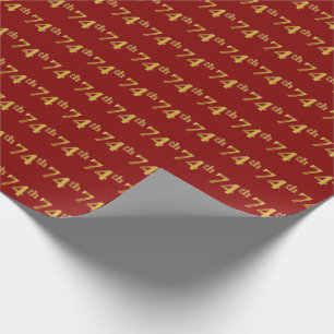 Red, Faux Gold 74th (Seventy-Fourth) Event Wrapping Paper