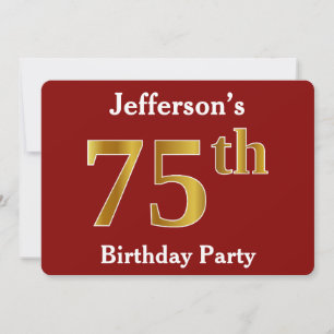 Red, Faux Gold 75th Birthday Party + Custom Name Invitation