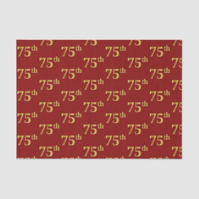 Red, Faux Gold 75th (Seventy-Fifth) Event Tissue Paper (Front)