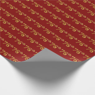 Red, Faux Gold 76th (Seventy-Sixth) Event Wrapping Paper