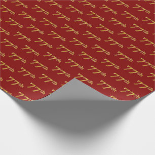 Red, Faux Gold 77th (Seventy-Seventh) Event Wrapping Paper