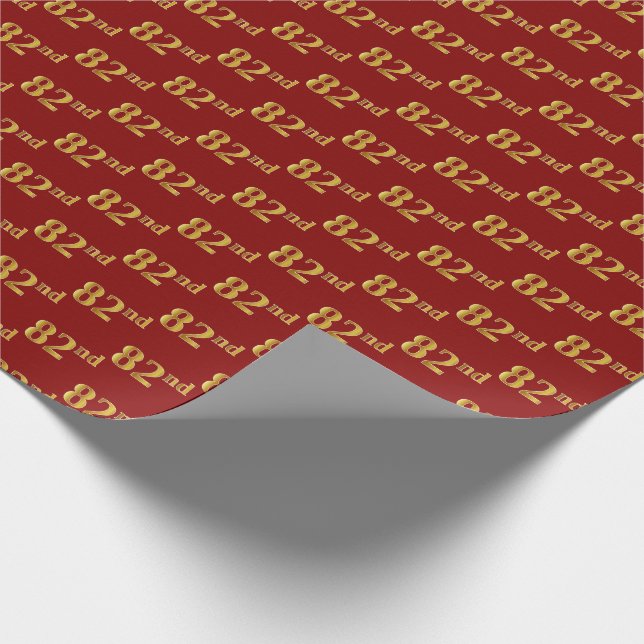 Red, Faux Gold 82nd (Eighty-Second) Event Wrapping Paper (Corner)