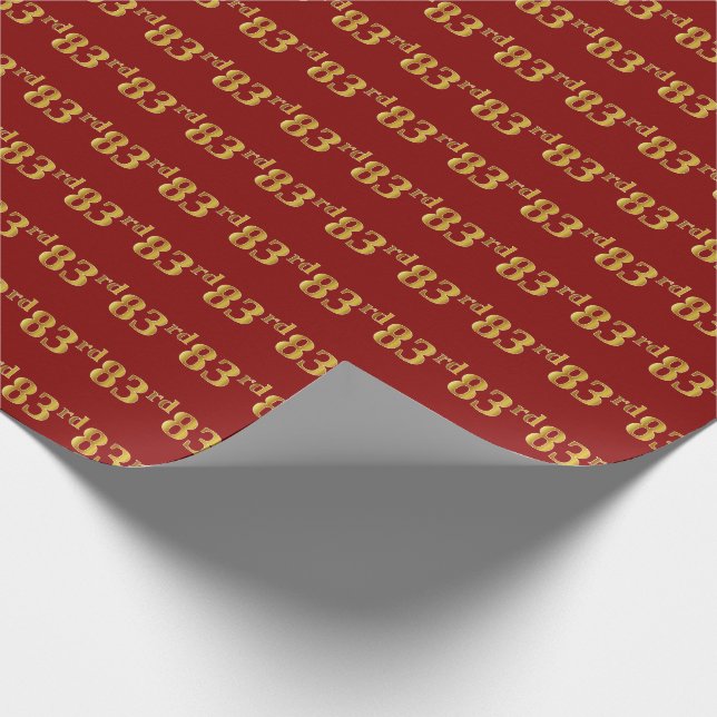 Red, Faux Gold 83rd (Eighty-Third) Event Wrapping Paper (Corner)