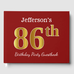 Red, Faux Gold 86th Birthday Party + Custom Name Guest Book