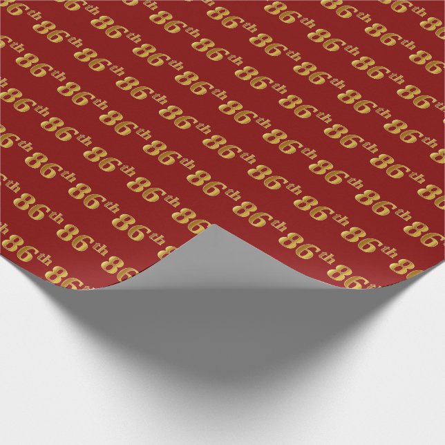 Red, Faux Gold 86th (Eighty-Sixth) Event Wrapping Paper (Corner)