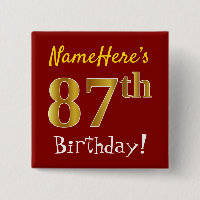 Red, Faux Gold 87th Birthday, With Custom Name