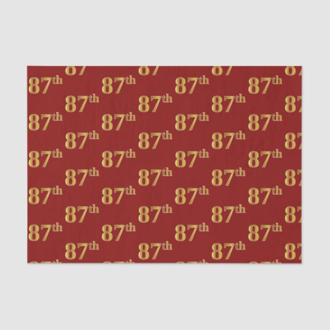 Red, Faux Gold 87th (Eighty-Seventh) Event Tissue Paper (Front)