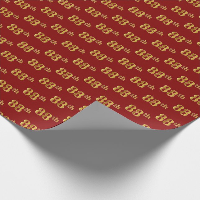 Red, Faux Gold 88th (Eighty-Eighth) Event Wrapping Paper (Corner)
