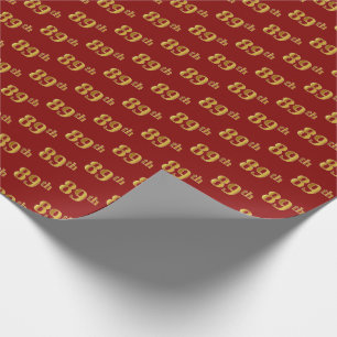 Red, Faux Gold 89th (Eighty-Ninth) Event Wrapping Paper