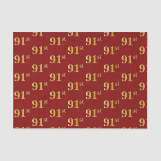 Red, Faux Gold 91st (Ninety-First) Event Tissue Paper (Front)