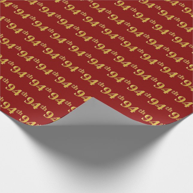 Red, Faux Gold 94th (Ninety-Fourth) Event Wrapping Paper (Corner)