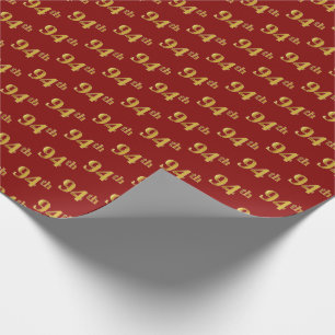 Red, Faux Gold 94th (Ninety-Fourth) Event Wrapping Paper
