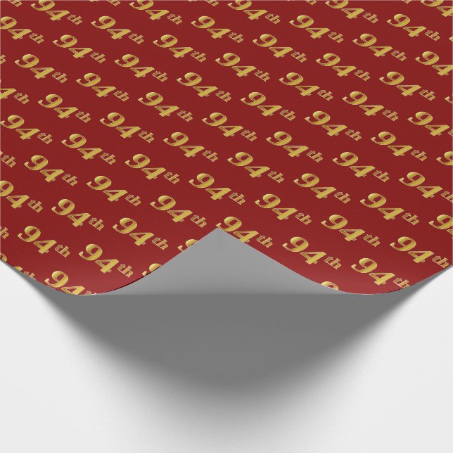 Red, Faux Gold 94th (Ninety-Fourth) Event Wrapping Paper (Corner)