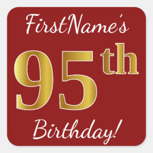 Red, Faux Gold 95th Birthday + Custom Name Sticker