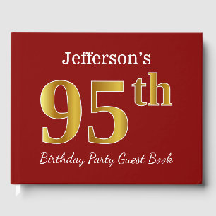 Red, Faux Gold 95th Birthday Party + Custom Name Guest Book