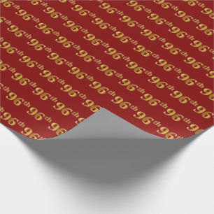 Red, Faux Gold 96th (Ninety-Sixth) Event Wrapping Paper