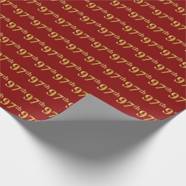 Red, Faux Gold 97th (Ninety-Seventh) Event Wrapping Paper (Corner)
