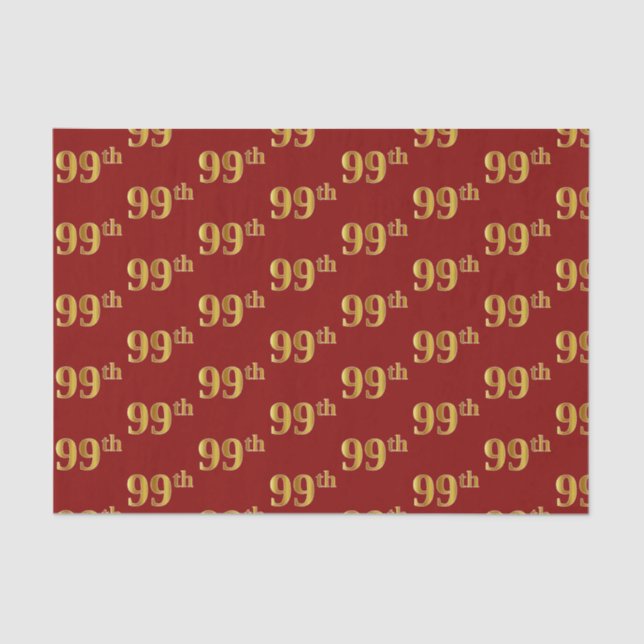 Red, Faux Gold 99th (Ninety-Ninth) Event Tissue Paper (Front)