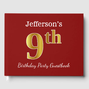 Red, Faux Gold 9th Birthday Party + Custom Name Guest Book
