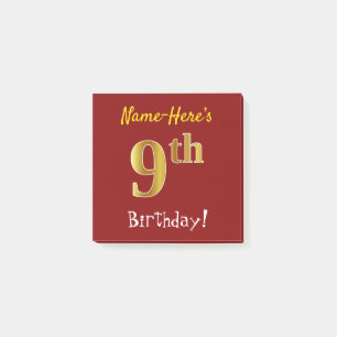 Red, Faux Gold 9th Birthday, With Custom Name Post-it Notes