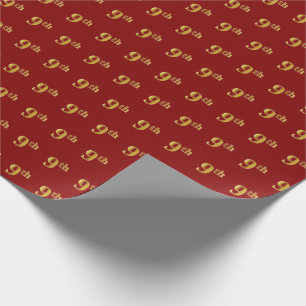 Red, Faux Gold 9th (Ninth) Event Wrapping Paper