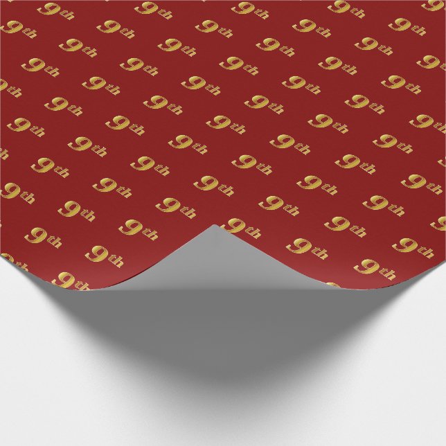 Red, Faux Gold 9th (Ninth) Event Wrapping Paper (Corner)