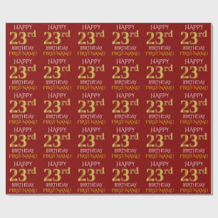 Red, Faux Gold "HAPPY 23rd BIRTHDAY" Wrapping Paper