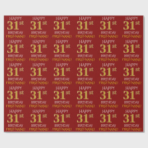Red, Faux Gold "HAPPY 31st BIRTHDAY" Wrapping Paper