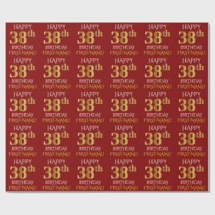 Red, Faux Gold "HAPPY 38th BIRTHDAY" Wrapping Paper