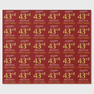 Red, Faux Gold "HAPPY 43rd BIRTHDAY" Wrapping Paper