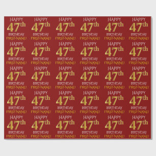 Red, Faux Gold "HAPPY 47th BIRTHDAY" Wrapping Paper