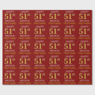 Red, Faux Gold "HAPPY 51st BIRTHDAY" Wrapping Paper